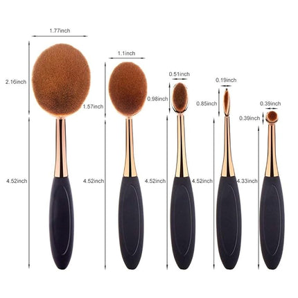 Yoseng Oval Foundation Brush 5 Pcs Toothbrush makeup brushes(Black handle rose gold)