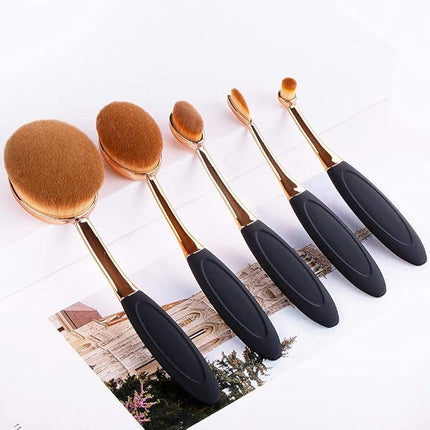 Yoseng Oval Foundation Brush 5 Pcs Toothbrush makeup brushes(Black handle rose gold)