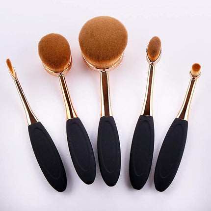 Yoseng Oval Foundation Brush 5 Pcs Toothbrush makeup brushes(Black handle rose gold)
