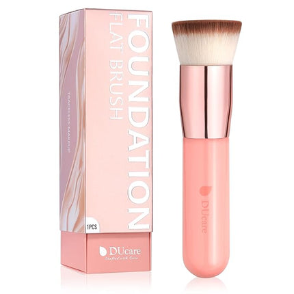 DUcare Flat Top Kabuki Foundation Brush - Premium Makeup Brush for Liquid, Cream, and Powder - Buffing, Blending, and Face,Pink