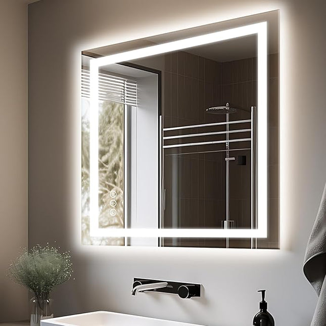 32"x36" LED Bathroom Mirror, Front and Backlit Mirror, Anti-Fog Vanity Mirror with Lights, Stepless Dimmable Illuminated, 3 Colors Smart Mirror (Horizontal/Vertical)